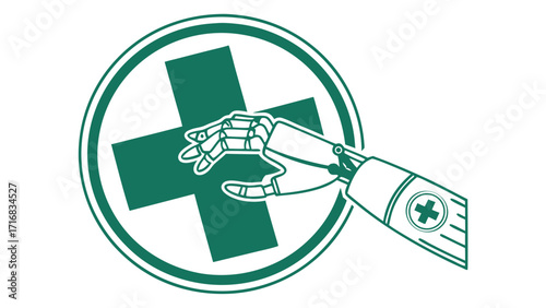 Robotic Hand Reaching Towards Medical Cross Symbolizing Healthcare Technology