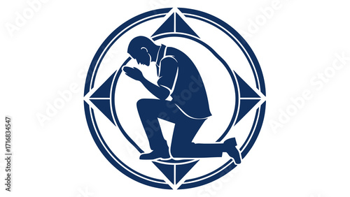 Silhouette of a Kneeling Person Within a Decorative Circular Frame