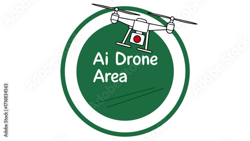 Stylized Drone Icon with Red Center White Body and Dark Green Circle