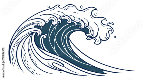 Stylized Ocean Wave with Curving Crests and Flowing Lines Illustration