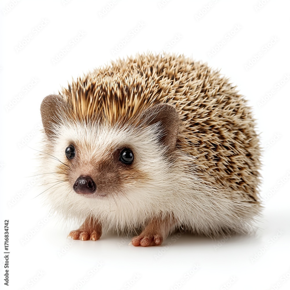Fototapeta premium Cute Hedgehog's Portrait: Captivating portrait of a charming hedgehog, showcasing its spiky quills and endearing facial features in a delightful close-up.