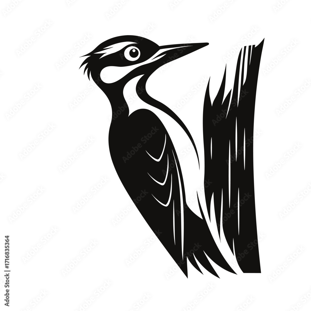 Obraz premium Bold silhouette of a woodpecker on a tree trunk