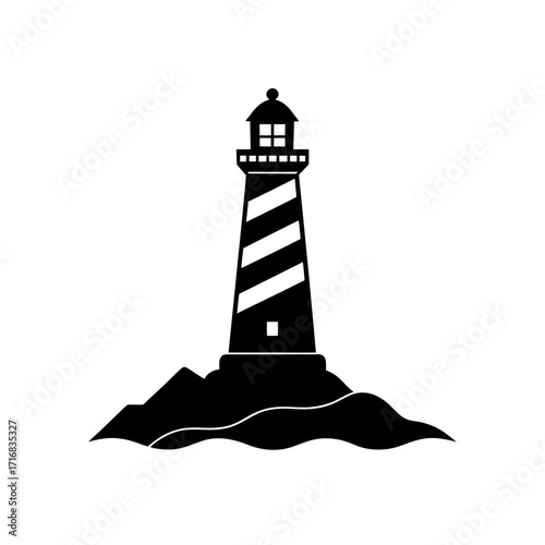 Simple black lighthouse art on transparent background silhouette
