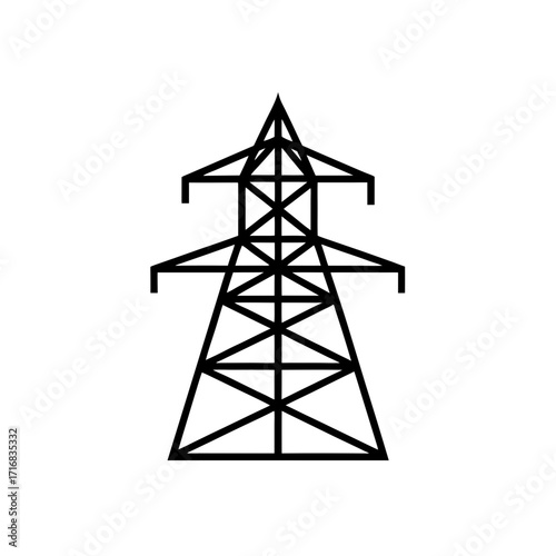 Outline power line tower on transparent background silhouette
