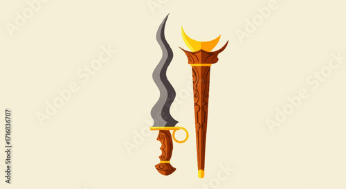 Discover the ancient power of the Keris dagger and torch, symbols of Indonesian tradition and culture