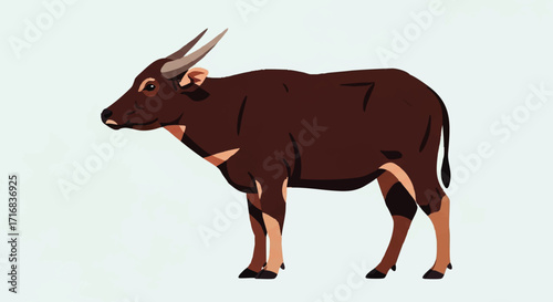 Stunning illustration of an Anoas, a dwarf buffalo native to Indonesia, on clean background for educational use