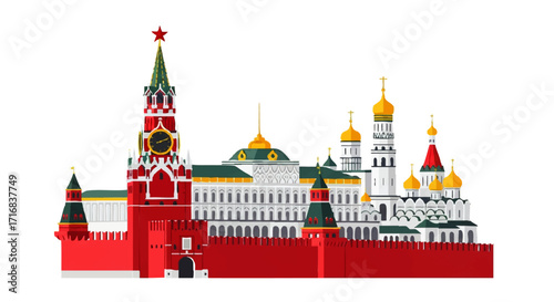 Vibrant flat vector illustration of Moscow Kremlin for travel posters or historical content creation