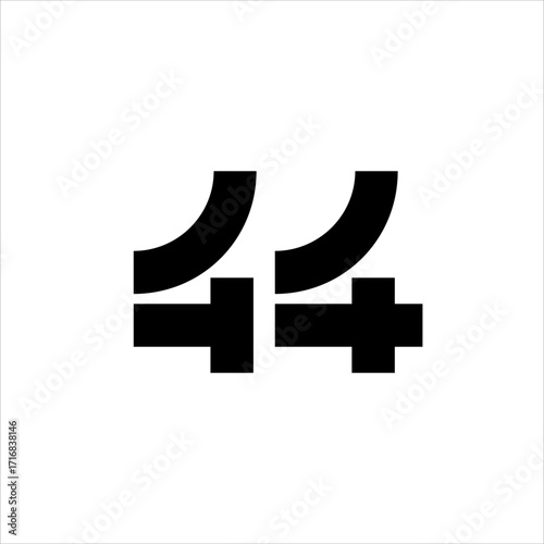 Logo design of the number 44 with the letter T and a cross.