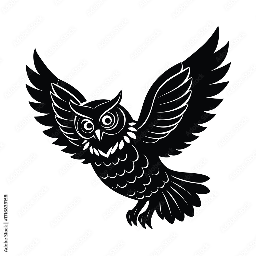 Fototapeta premium Majestic owl in flight with fanned tail and watchful gaze