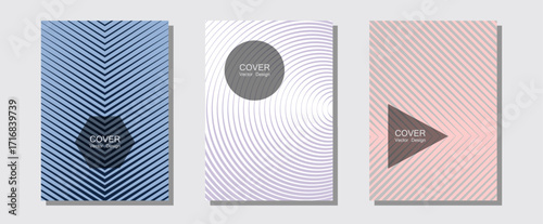 Brochure covers, posters, banners vector templates. Contemporary collection. Halftone lines music poster background. Minimal booklets. Geometric graphic design for booklet brochure covers.