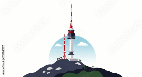 Iconic Seoul Namsan Tower stands tall on scenic hill overlooking cityscape