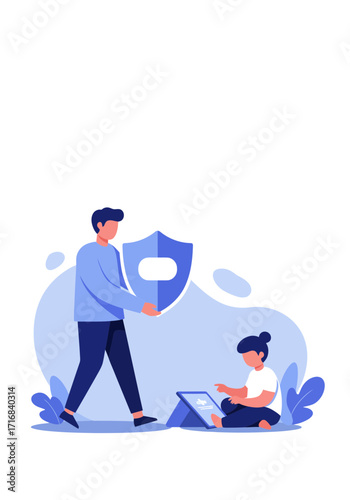 Flat Vector Illustration of Child Digital Safety Protection