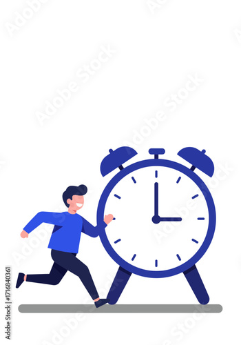 Modern Flat Vector Illustration of Man Chasing Time