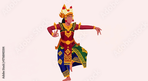 Elegant traditional dancer in vibrant costume performing graceful movements with expressive hands