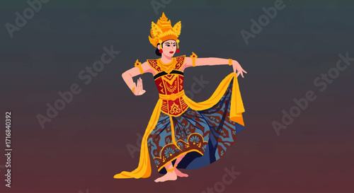 Elegant Balinese dancer in traditional costume gracefully performs a captivating cultural dance