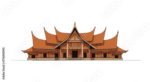 Stunning traditional Indonesian Minangkabau house architecture with distinctive curved roof design