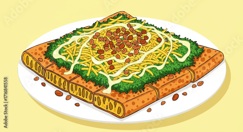 Deliciously appealing savory pancake topped with fresh greens cheese and beans