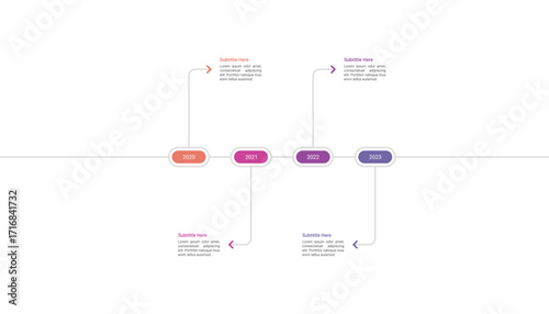 Business timeline infographic template with 4 year stages