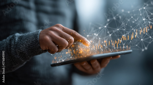 Technology of finance and business. Business person using tablet computer. 