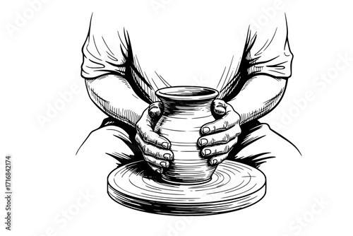 Potter Shaping Clay Pot by Hand on Wheel – Craftsmanship and Biblical Symbolism Vector Illustration of Creation and Artisan Work