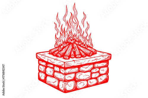 Stone Altar with Burning Wood – Sacrificial Offering Symbol, Religious and Spiritual Vector Illustration