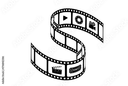 Curved Film Strip – Cinema Design Element, Movie and Video Symbol for Media, Entertainment, and Filmmaking Vector Illustration