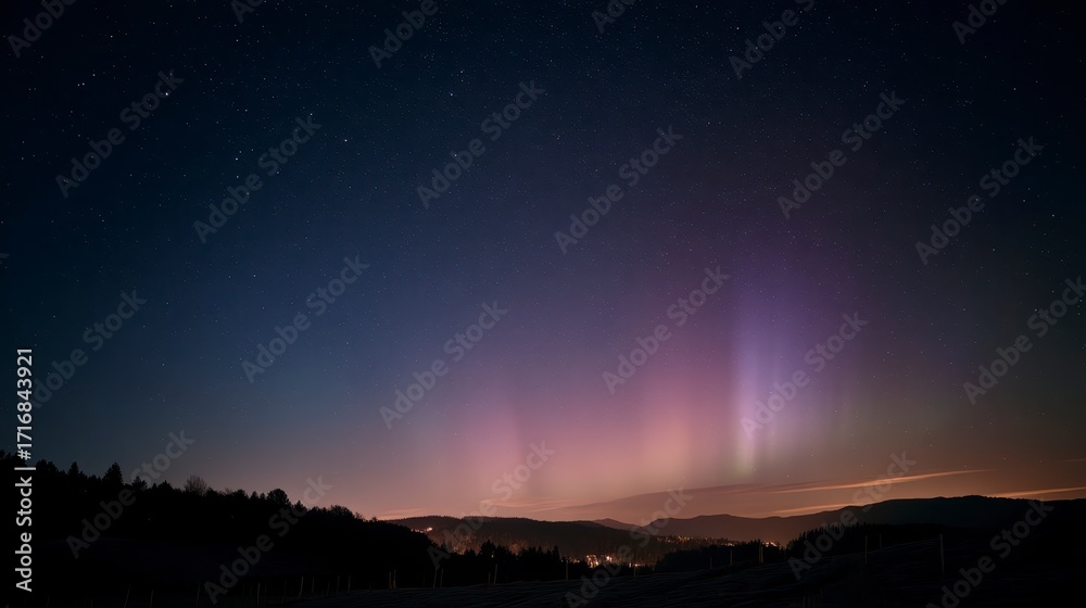 Naklejka premium Starry night horizon with dazzling aurora arcs,