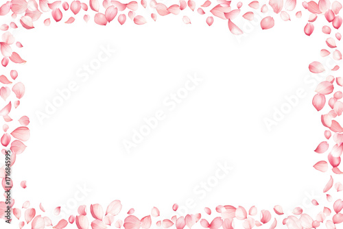 Elegant apricot tree blossom petals scattered on white backdrop vector illustration. Woman's day floral decor elements. Holiday spring pink bloom petals gentle Colorful sweet grace.