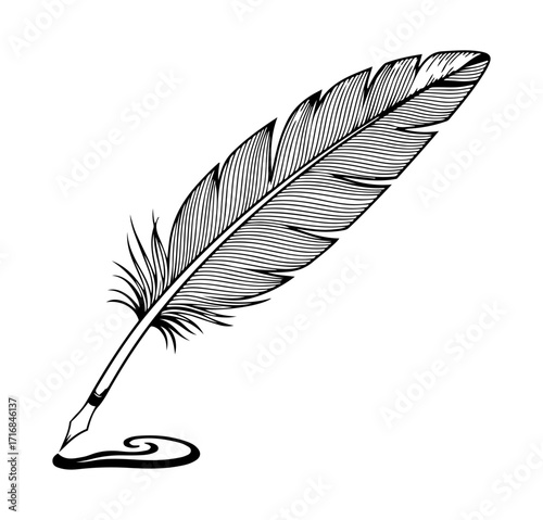 Vintage quill pen and inkwell symbol for writing creativity and literature vector