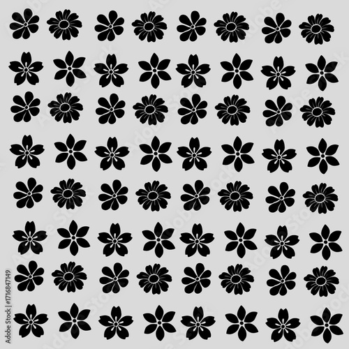 lack Floral Pattern on Gray Background