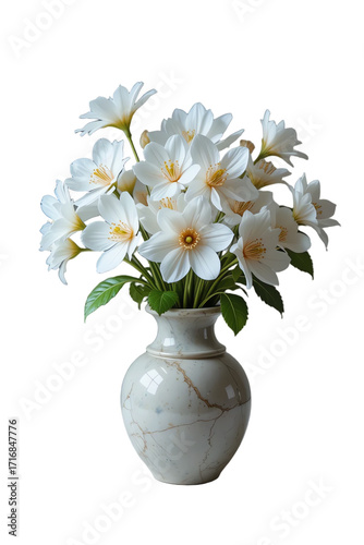Beautiful bouquet of white flowers in a decorative vase, perfect for home decor and floral arrangements.