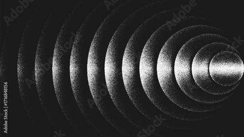 Minimalist stippling composition of circular expanding geometry radiating in perfect symmetry. Monochrome texture creates visual vibration and endless rhythm, infinity motion, depth and energy. Vector