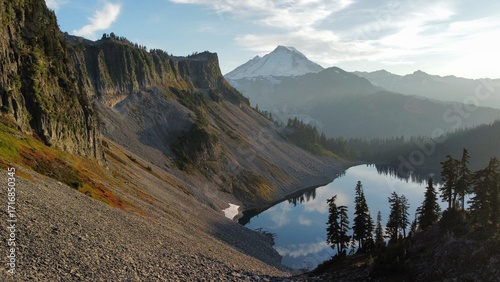 Mountains in autumn with reflective lake