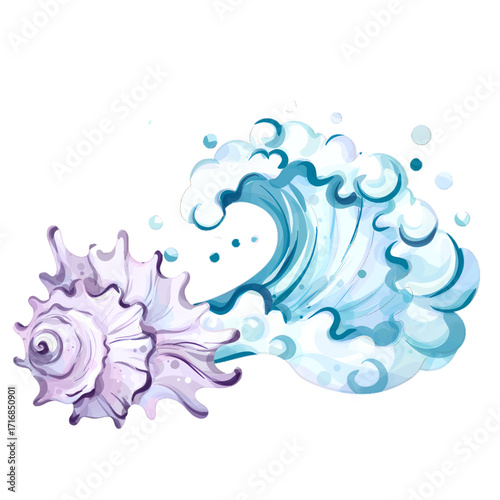 Summer vibes with seashells and ocean waves capturing the essence of relaxation, beach fun, and vibrant holiday celebrations