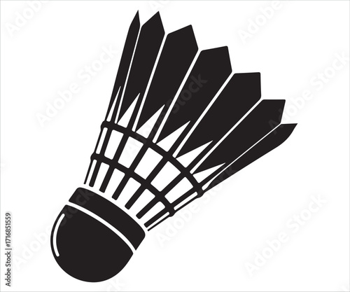 Badminton shuttlecock icon silhouette isolated on white background, sports equipment illustration, recreation and competition game symbol, black vector design for training, leisure, and championship u