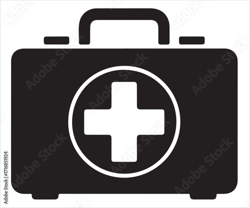 First aid medical kit icon with cross symbol isolated on white background