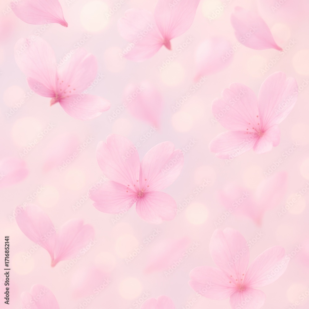 Obraz premium Soft pastel cherry blossom dream abstract spring background drifting petals airy bokeh gentle light Japanese sakura elegance romantic floral wallpaper
