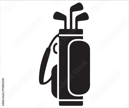 Black silhouette of golf bag with clubs isolated on white background illustration