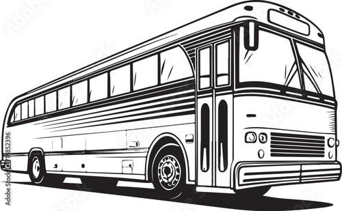 Bus Vehicle Transport and Transportation Hand-drawn Vector Illustration, Sketch Drawing Doodle Line Linear Symbol Icon Engraving Coloring Book, Black and White Isolated