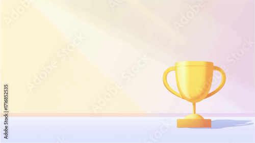 Golden trophy cup on pastel clouds Men’s Day success achievement celebration vector background.