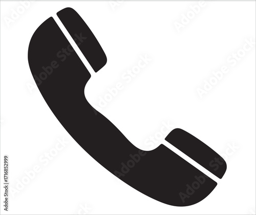 Black telephone receiver handset icon isolated on white background, retro communication symbol, call and contact illustration, customer service hotline graphic design, minimal vector for web and print