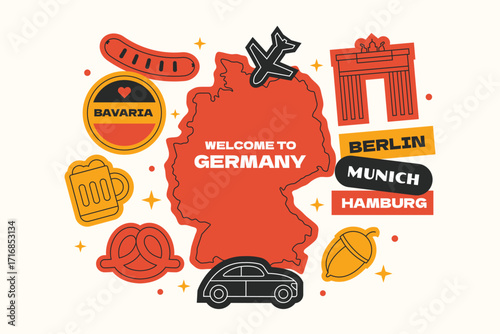 Germany travel stickers elements collection in flat style.