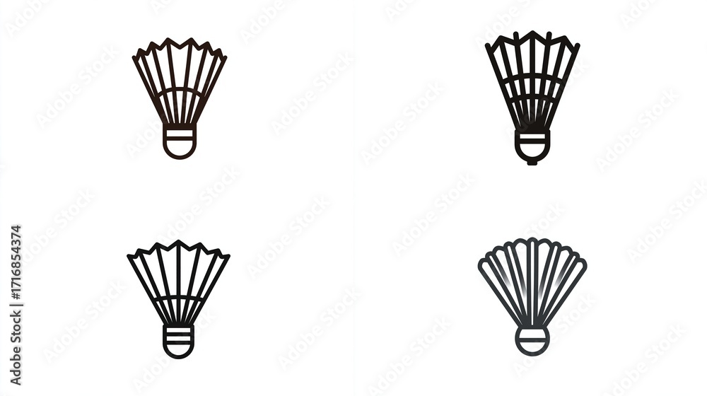 Obraz premium Four shuttlecocks in different line weights and opacities against a white background