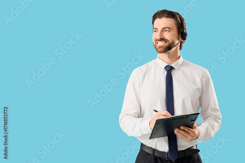 Male secretary in headset w...