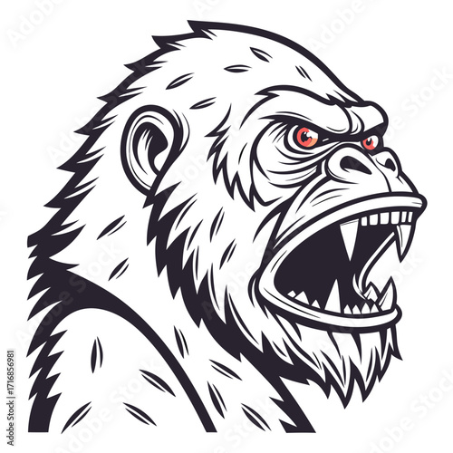 Angry Gorilla Head Illustration in Detailed Line Art Style