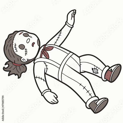 Fallen Rag Doll with Stitched Features and Bow
