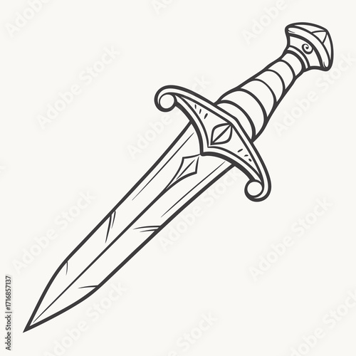 Ornate Dagger Design Hand Drawn Line Art Illustration