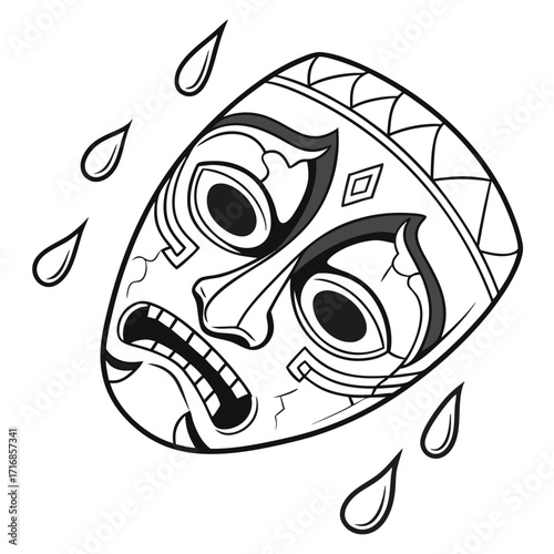 Tribal Mask with a Distressed Expression and Dripping Design