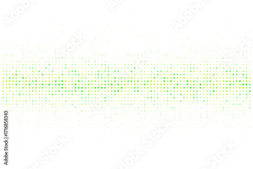 Vibrant green and yellow digital dots creating an abstract halftone pattern on a dark background, representing technology and data visualization