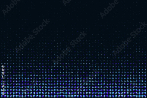 Abstract digital background with a vibrant gradient of blue and purple hexagonal dots creating a modern technological pattern.